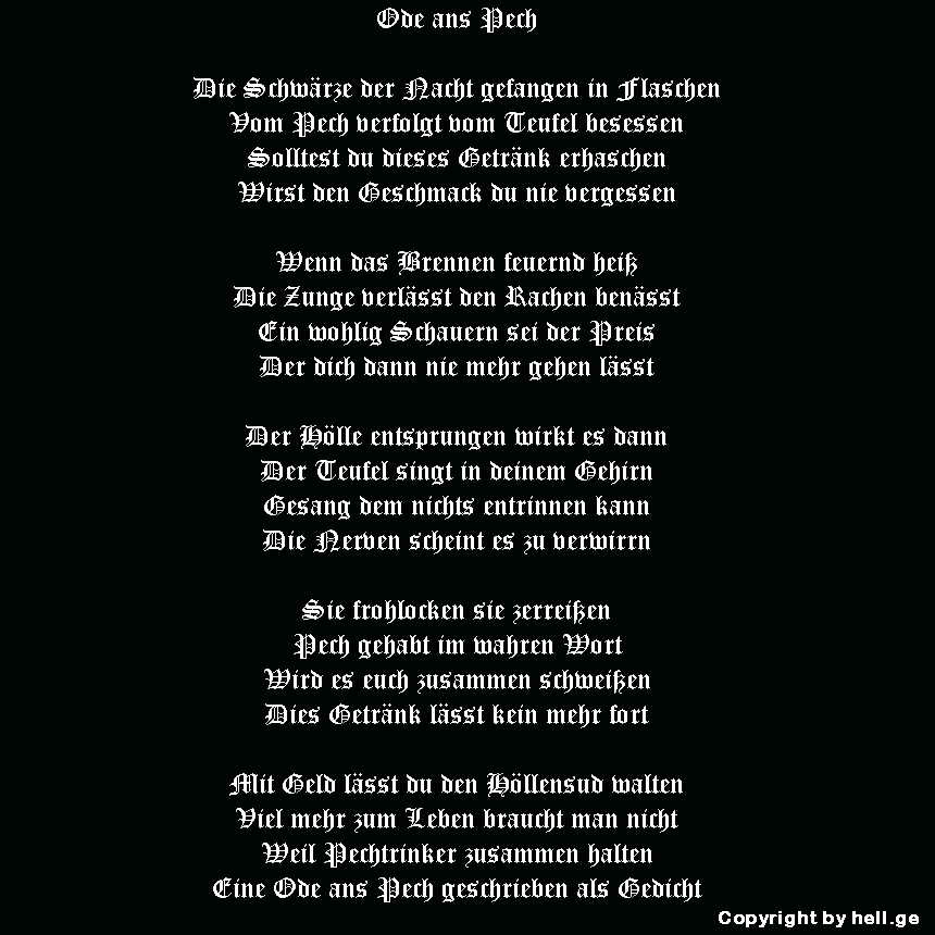 Ode ans Pech, von Hellge verfasst